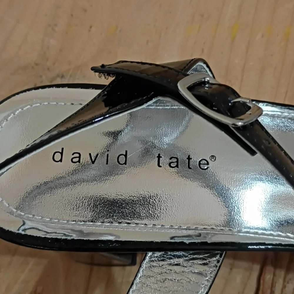 David Tate Black Patent Leather Ageless Sandal Size 12W NWT